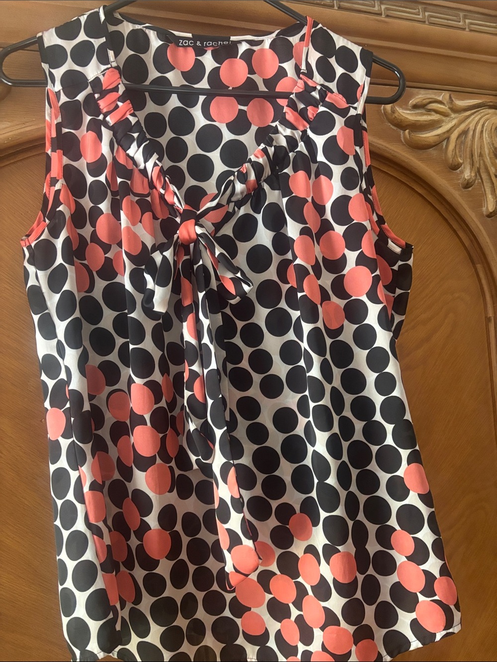 Zac & Rachel Coral and Black Polka Dot Tie-Neck Camisole
